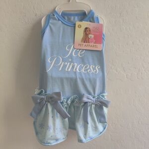 🆕 Paris Hilton Blue "Ice Princess" Dog Dress W/ Bows Snowflakes & Ruffles_Small